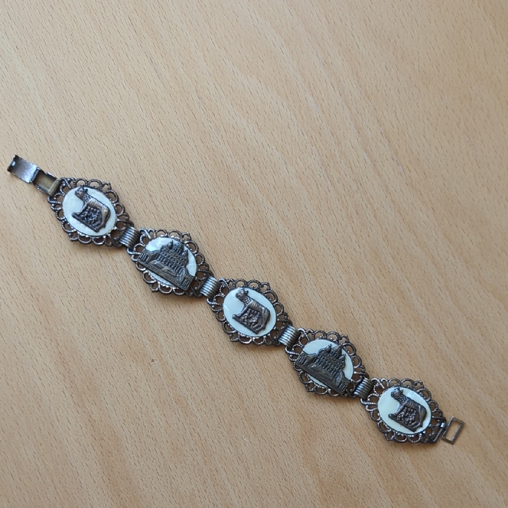 Vintage Silver Tone and White Cameo Bracelet